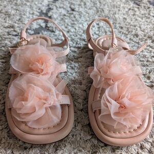 Zara Girls Blush Peach Floral T-Strap Sandals
